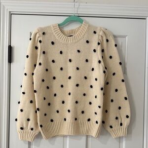 Cliche' Women's Cream and Black Pom Pom Puff Sleeve Sweater Size Small
